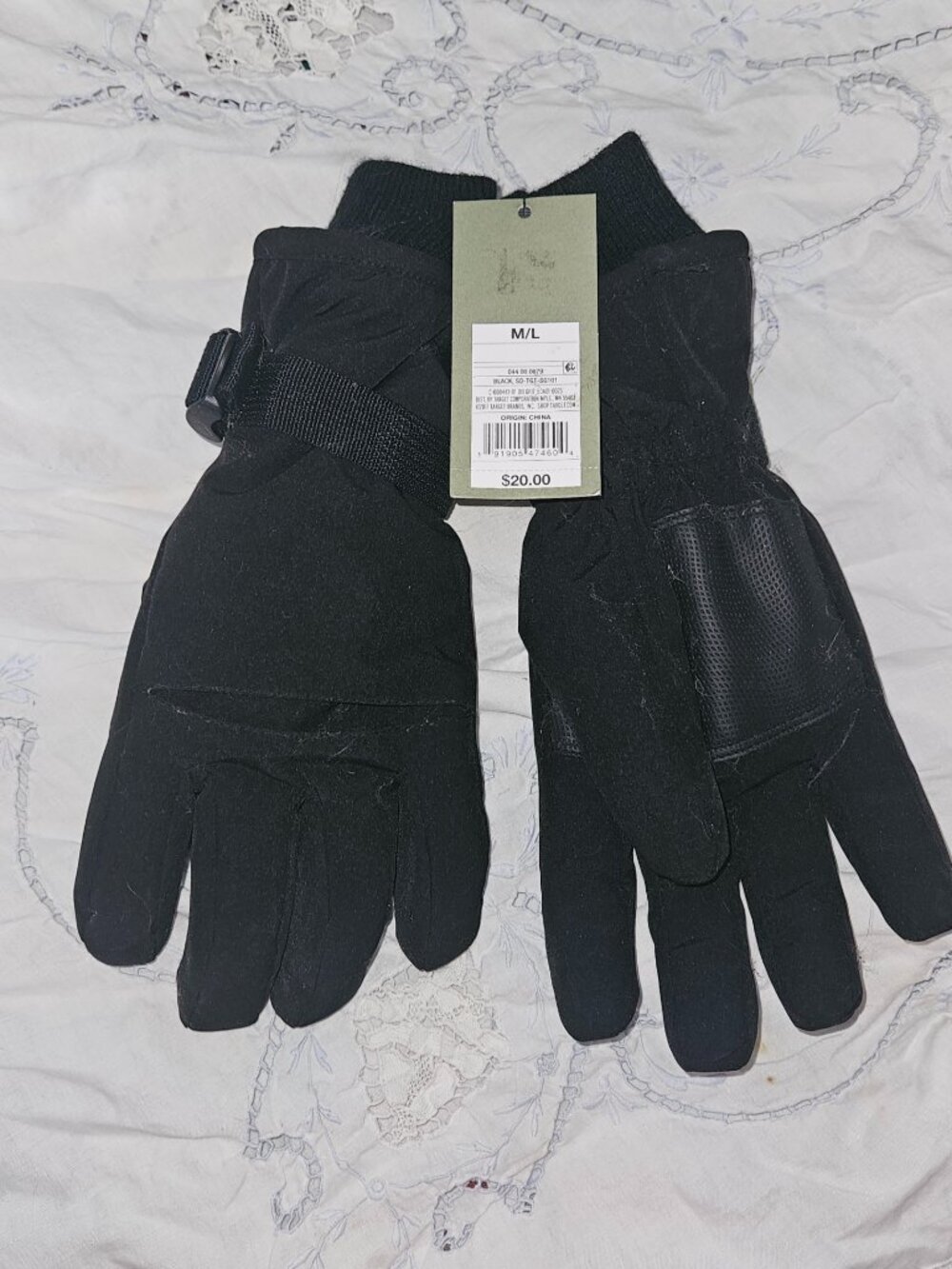 Goodfellow Men's Gusseted Winter Gloves M/L Black Lined Knit Cuff NWT